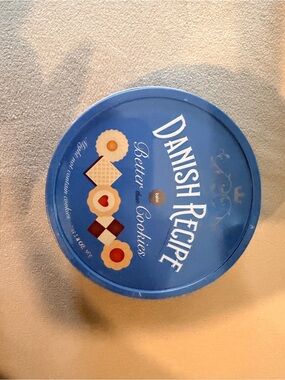 Anthropologie Blue Round Danish Recipe Cookie Tin jewelry box